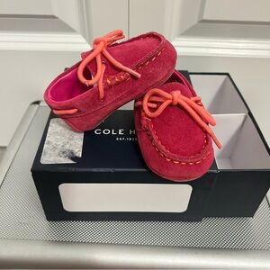 Cole Haan Baby Moccasins | Pink‎ Suede with Coral Laces | Size (2) | NIB